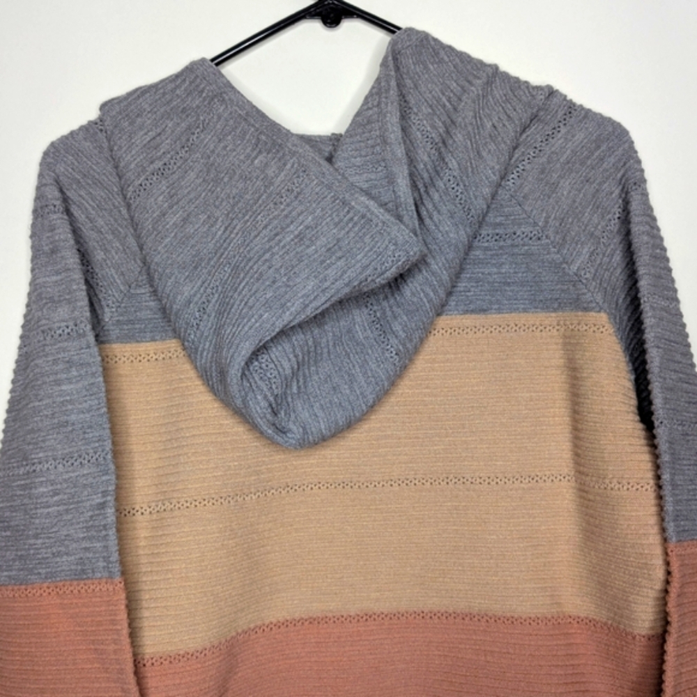 Women's Pastel Color Block Pullover Hoodie with Criss Cross V Neck Size Large - Picture 12 of 16